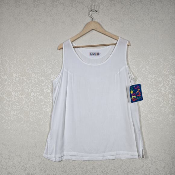Jams World Tank Top sz XL White Sleeveless Side Slits - Picture 13 of 13